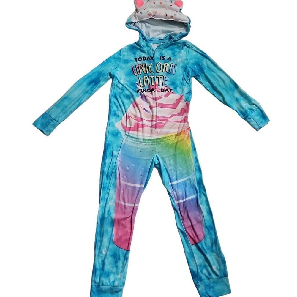 Justice Girls Unicorn Latte Hooded Pajama Lounge Set - Size 10
